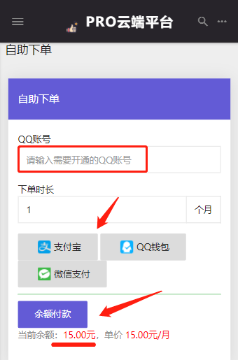 Pro云端自助下单页面
